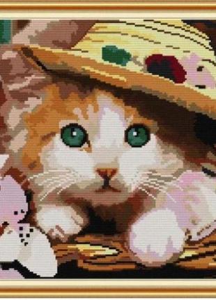 Набір для вишивання за нанесеною на канву схемою "oil painting cat". aida 14ct printed 42*34 см