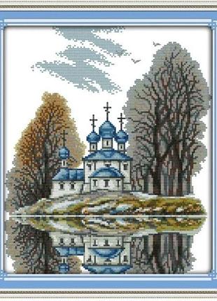 Набір для вишивання за нанесеною на канву схемою "blue castle". aida 14ct printed 32*37 см