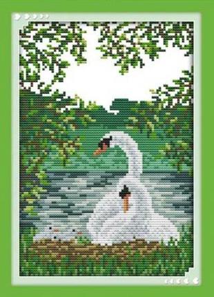 Набір для вишивання за нанесеною на канву схемою "white swan 2". aida 14ct printed 19*27 см