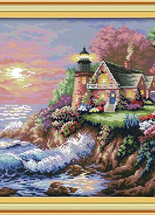 Набір для вишивання за нанесеною на канву схемою "the seaside lighthouse (1)". aida 14ct printed, 44*36 см