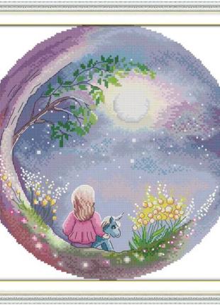 Набір для вишивання за нанесеною на канву схемою "looking up at the moon sky 2". aida 14ct printed 34*34 см