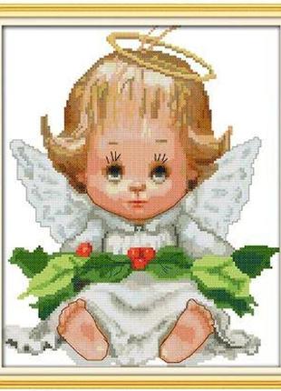 Набір для вишивання за нанесеною на канву схемою "baby angel". aida 14ct printed 29*34 см