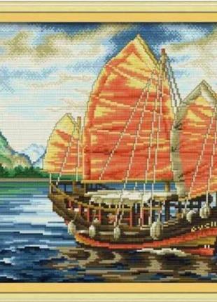Набір для вишивання за нанесеною на канву схемою "sailing".aida 14ct printed, 48*36 см