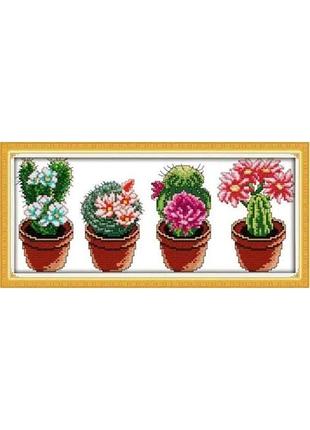 Набор для вышивания по нанесённой на канву схеме "beautiful cactus 2" .aida 14ct printed, 37*17 см