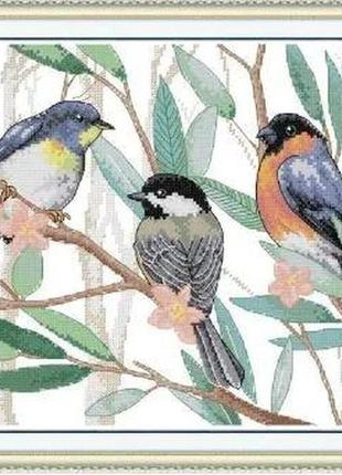 Набір для вишивання за нанесеною на канву схемою "three little birds 6". aida 14ct printed 38*30 см