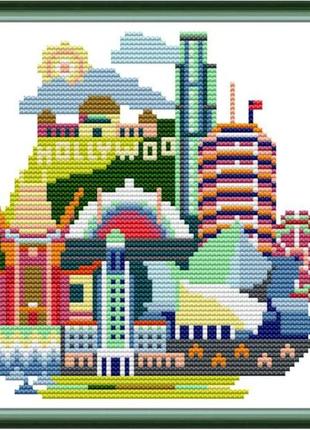 Набір для вишивання за нанесеною на канву схемою "cityscape-los angeles". aida 14ct printed 21*20 см