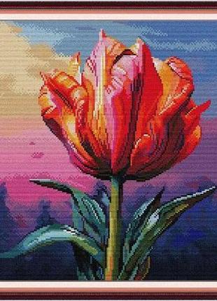 Набір для вишивання за нанесеною на канву схемою "a tulip". aida 14ct printed 40*40 см