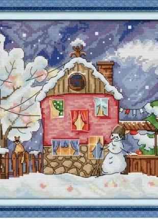 Набор для вышивания по нанесённой на канву схеме "christmas house".aida 14ct printed, 36*28 см