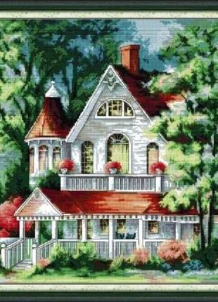 Набор для вышивания по нанесённой на канву схеме "the lake house 2". aida 14ct printed 52*42 см