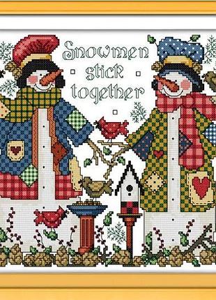 Набор для вышивания по нанесённой на канву схеме "christmas snowman 5". aida 14ct printed, 34*29 см