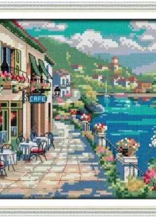 Набір для вишивання за нанесеною на канву схемою "seaside cafe 2". aida 14ct printed, 30*21 см