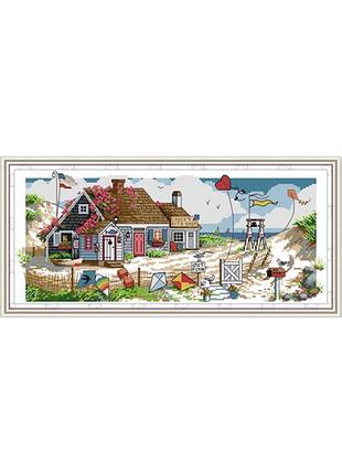 Набор для вышивания по нанесённой на канву схеме"the home of love". aida 14ct printed, 46*21 см