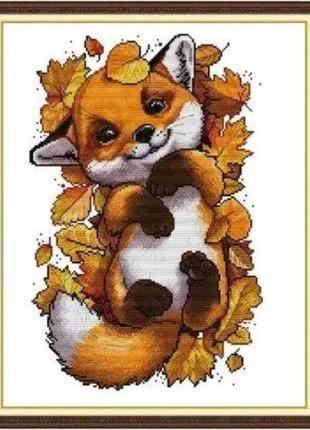 Набір для вишивання за нанесеною на канву схемою "autumn little fox". aida 14ct printed, 38*47 см
