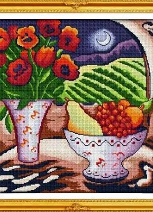 Набір для вишивання за нанесеною на канву схемою "vase&fruit under the moon". aida 14ct printed 45*45 см