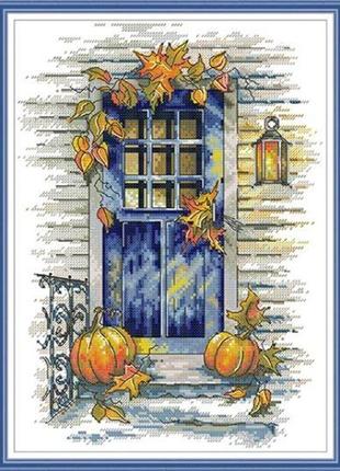 Набор для вышивания по нанесённой на канву схеме "four seasons door of autumn".aida 14ct printed, 28*36 см
