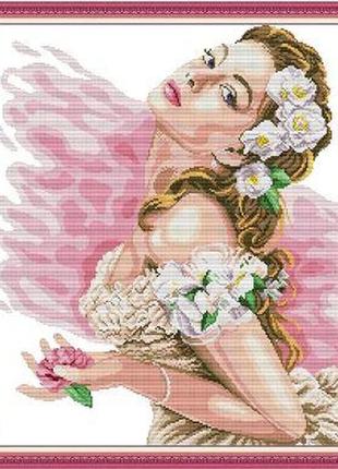 Набор для вышивания по нанесённой на канву схеме "lady of the camellias". aida 14ct printed 45*53 см