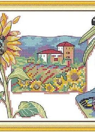 Набор для вышивания по нанесённой на канву схеме "sunflower 3". aida 14ct printed 25*18 см