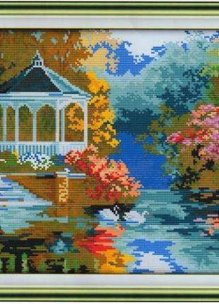 Набор для вышивания крестиком по нанесённой на канву схеме "swan lake". aida 14ct printed, 41*32 см