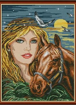 Набор для вышивания по нанесённой на канву схеме "beauty and horse". aida 14ct printed 41*52 см