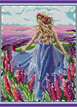 Набір для вишивання за нанесеною на канву схемою "lavender girl". aida 14ct printed 28*34 см