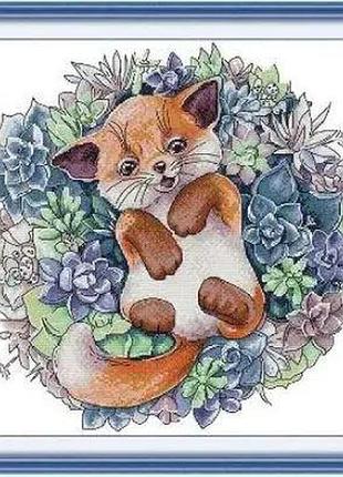 Набор для вышивания по нанесённой на канву схеме "puppies and succulents". aida 14ct printed 38*37 см