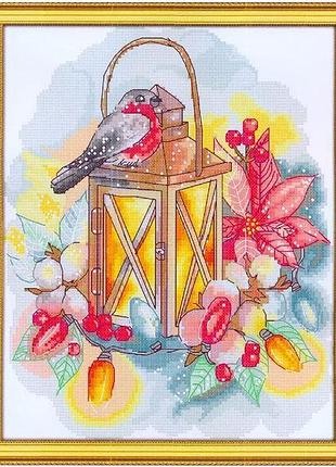 Набір для вишивання за нанесеною на канву схемою "bird and lamp". aida 14ct printed, 28*34 см