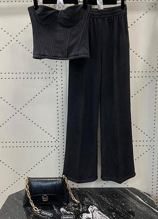 Костюм спортивный в стиле balenciaga графит вываренный футер топ корсет брюки широкие