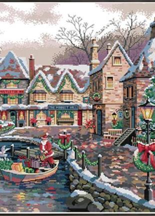 Набір для вишивання за нанесеною на канву схемою "christmas town".aida 14ct printed, 61*49 см