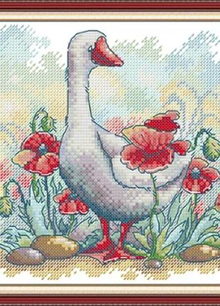 Набір для вишивання за нанесеною на канву схемою "white goose and poppies".aida 14ct printed , 30*21 см
