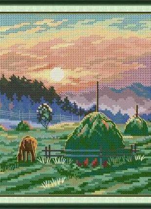 Набір для вишивання за нанесеною на канву схемою "the summer sunrise". aida 14ct printed, 26*26 см