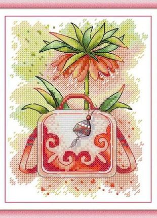 Набір для вишивання за нанесеною на канву схемою "schoolbag & moonflowers".aida 14ct printed , 18*22 см