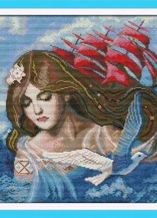 Набір для вишивання за нанесеною на канву схемою "deep red sail". aida 14ct printed 38*42 см