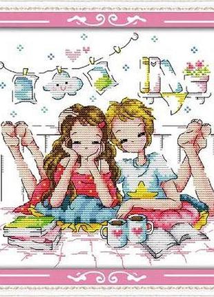 Набор для вышивания по нанесённой на канву схеме "romantic partners (3)". aida 14ct printed 27*27 см