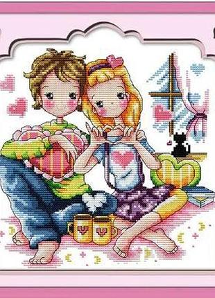 Набор для вышивания по нанесённой на канву схеме "love gestures". aida 14ct printed 27*27 см