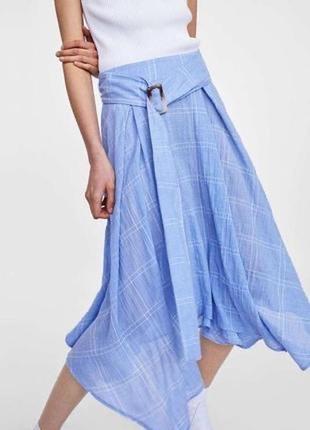 Zara клешная юбка миди в клетку коттон