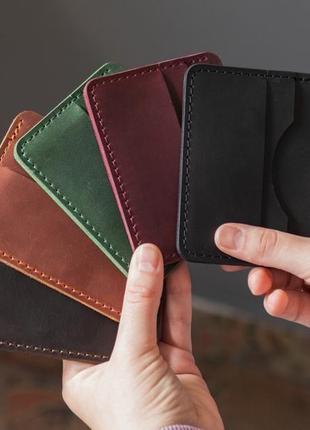 Кожаный картхолдер, мини кошелек для карточек из натуральной кожи шоколад6 фото