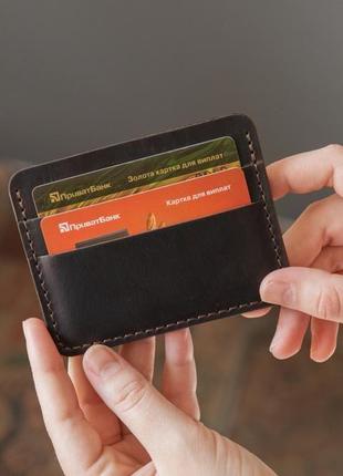 Шкіряний картхолдер, міні гаманець для карток з натуральної шкіри шоколад1 фото
