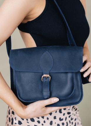 Винтажная женская сумка через плечо ручной работы из натуральной кожи синего цвета