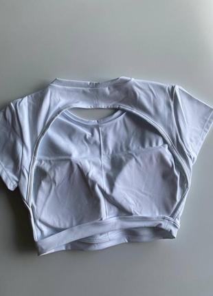 Спортивный топ (кроп-топ футболка) с открытой спинкой 2 цвета (белый, черный) - s m