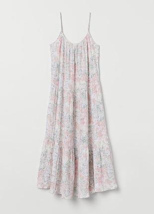 Ярусна квіткова сукня міді h&m ніжно-рожева пастельна весняна літня діноча натуральна бавовняна легка вільна
