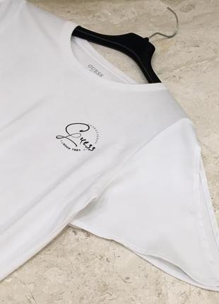 Футболка guess organic cotton modal logo t-shirt with chiffon sleeves white оригінал  size s6 фото