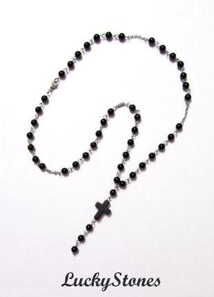 Чоловічі намисто з хрестом, із каменю онікс, фурнітура із нержавіючої сталі.