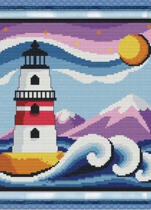 Набір для вишивання за нанесеною на канву схемою "lighthouse 6". aida 14ct printed, 29*29 см