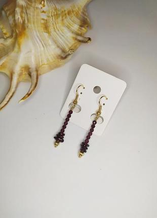 Серьги подвески с гранатом