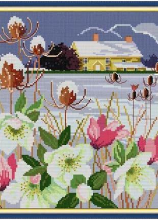 Набор для вышивания по нанесённой на канву схеме "four season in the field-winter". aida 14ct printed 33*33 см