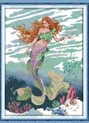 Набор для вышивания по нанесённой на канву схеме "mermaid (5)". aida 14ct printed 43*56 см