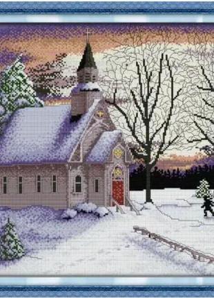 Набор для вышивания по нанесённой на канву схеме "church 3 ". aida 14ct printed, 41*41 см