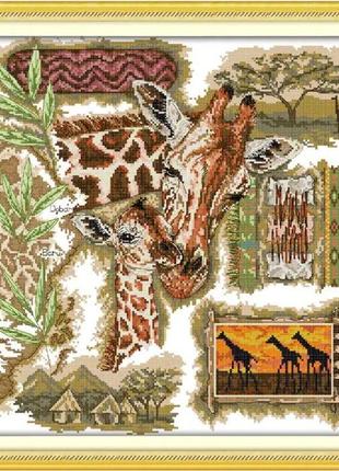 Набір для вишивання за нанесеною на канву схемою "the african giraffes" .aida 14ct printed, 45*45 см