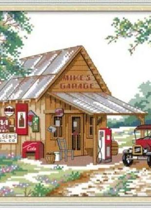 Набор для вышивания по нанесённой на канву схеме "roadside gas station".aida 14ct printed , 44*28 см
