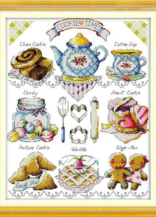 Набор для вышивания по нанесённой на канву схеме "tea cake". aida 14ct printed 36*44 см